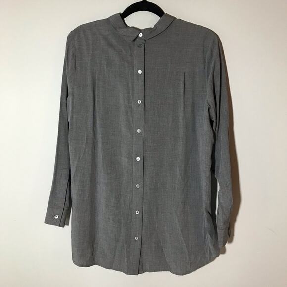 J Jill med rayon long sleeve back button Peter Pan collar grey blouse boxy loose - Picture 2 of 9